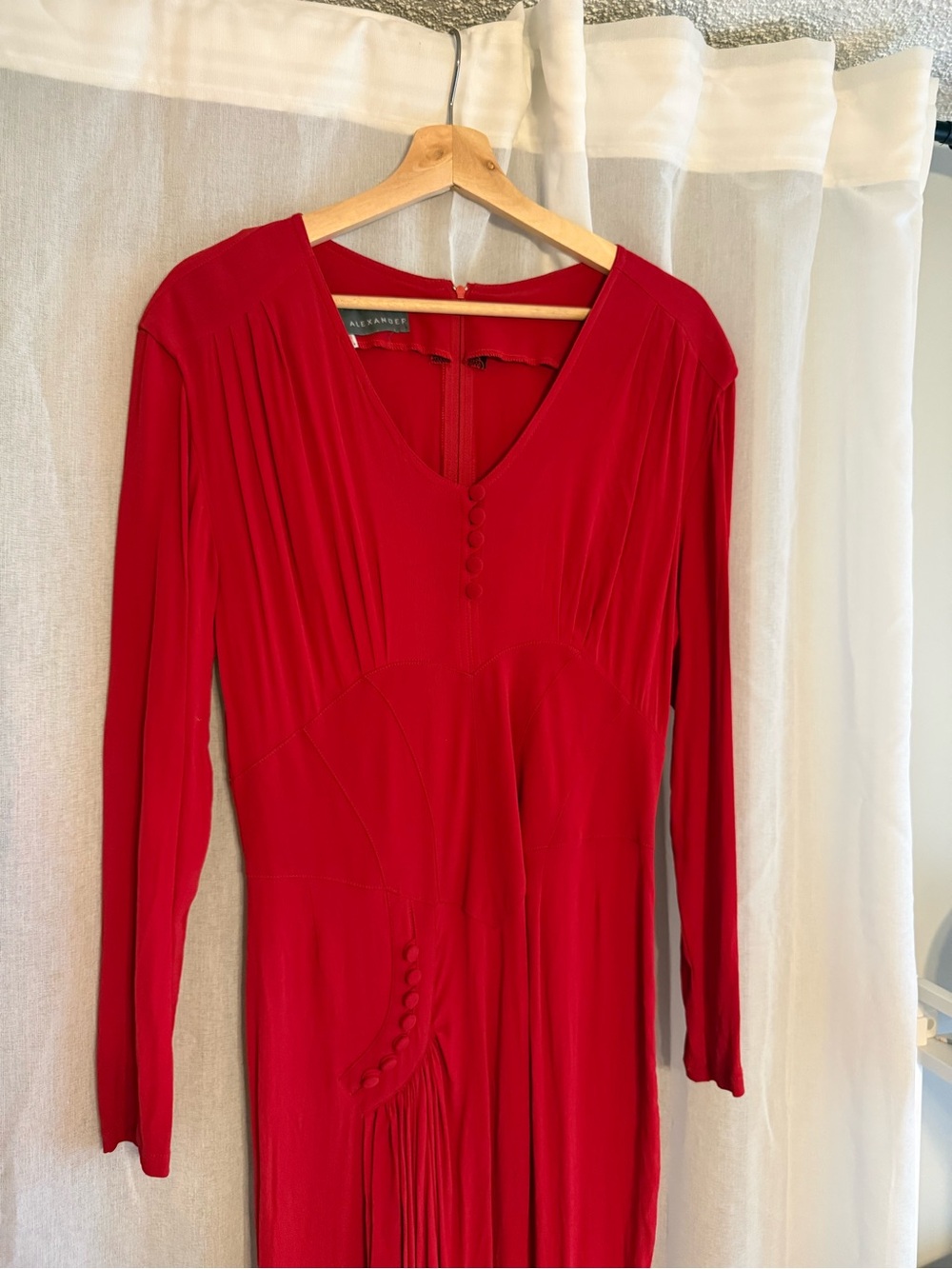 Red Long-Sleeve Gathered Waist Maxi Dress - Picture 3 of 4